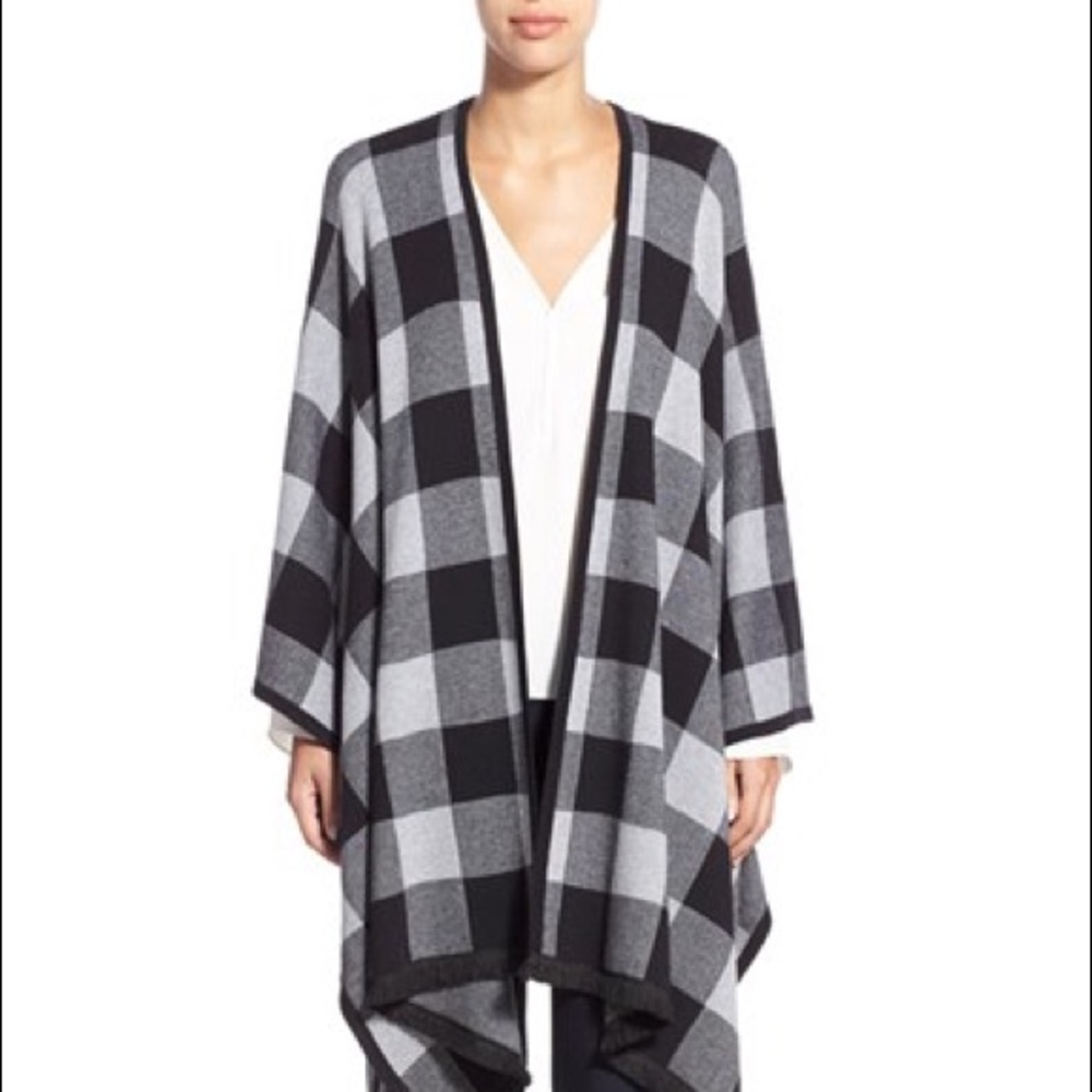 Kensie Blanket Buffalo Check Grey Cardigan